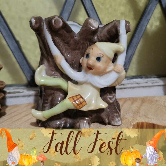 🍂 20% OFF - Vintage Porcelain Planter - Elf Pixie Gnome - Plant-pot - Picture 1 of 9